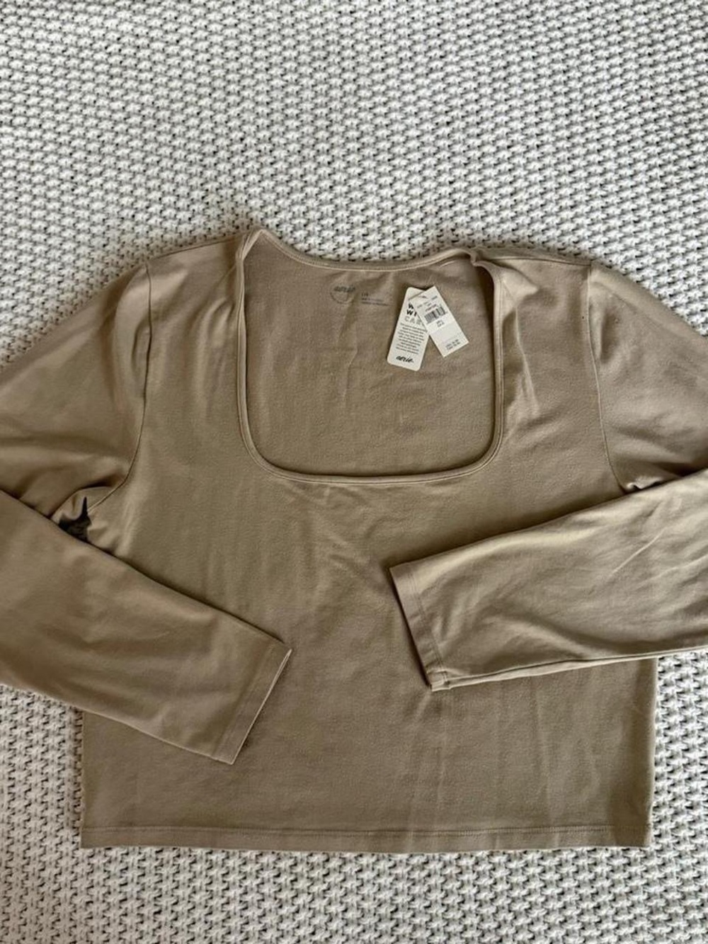 L Aerie Women’s Square Neck Long Sleeve Top - Taupe